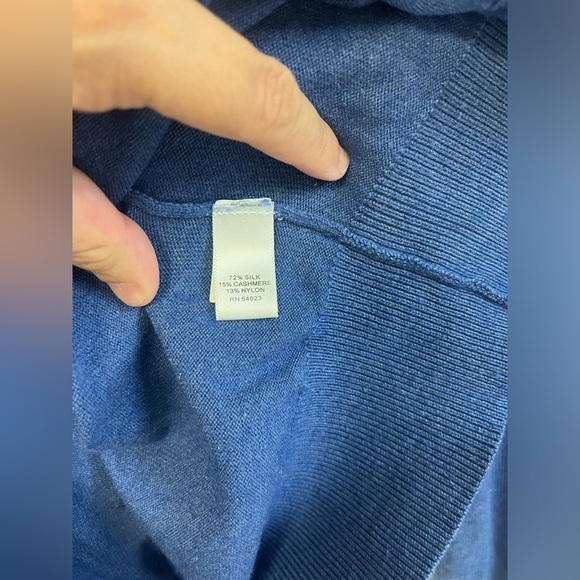 Vintage Banana Republic 72%Silk 15% Cashmere Blue V-Neck Pullover Men's L Luxury - Picture 4 of 6